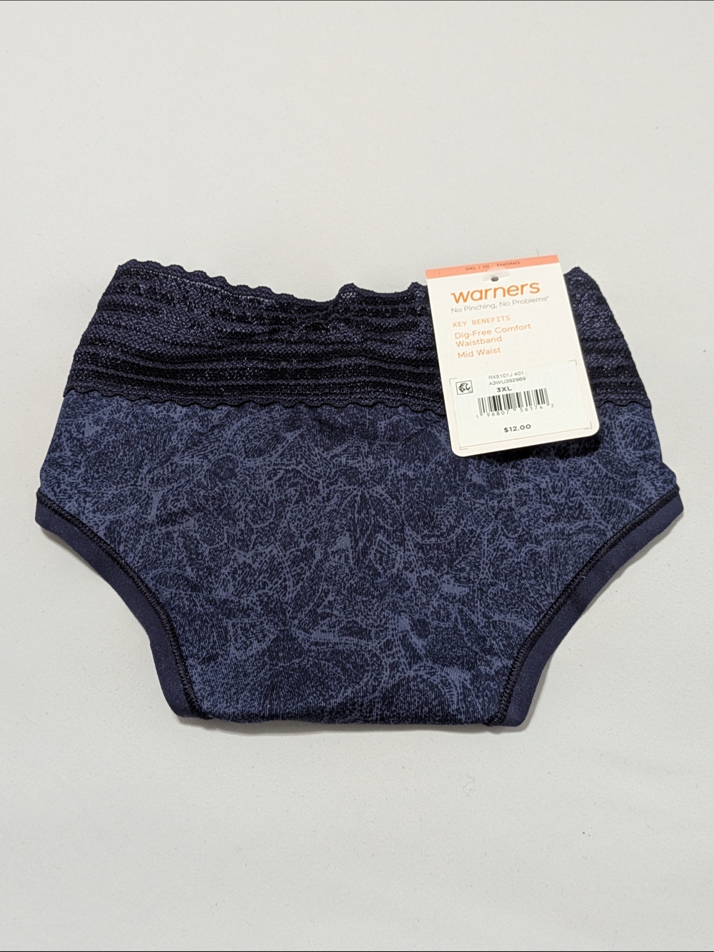 Warner's Plus Navy Mid-Waist Dig-free Comfort Thong